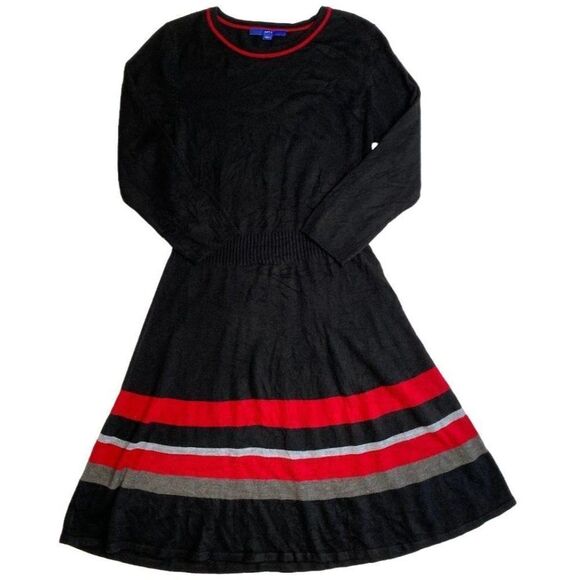 Apt 9 Fit & Flare Dress Women's MEDIUM Black Red‎ Gray Long-Sleeve Soft Crew - Picture 5 of 10